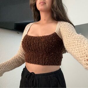 Zara Women's Brown and Cream knit top